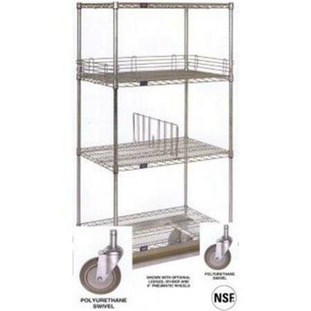 NEXEL Stainless Steel Wire Shelf Dolly Truck with Rubber 2 Braking Wheels- 24 x 48 x 69 in. D2448RSB